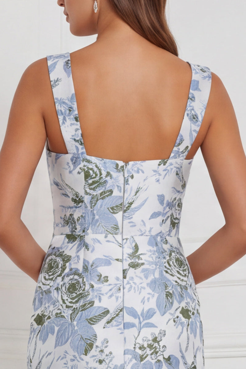 Laden Sie das Bild in den Galerie-Viewer, Salbei-Floral-Scheide mit quadratischem Ausschnitt und langem Brautjungfernkleid