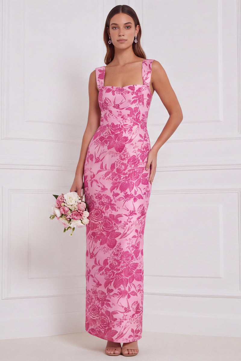 Laden Sie das Bild in den Galerie-Viewer, Salbei-Floral-Scheide mit quadratischem Ausschnitt und langem Brautjungfernkleid