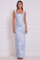 Laden Sie das Bild in den Galerie-Viewer, Salbei-Floral-Scheide mit quadratischem Ausschnitt und langem Brautjungfernkleid