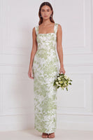 Laden Sie das Bild in den Galerie-Viewer, Salbei-Floral-Scheide mit quadratischem Ausschnitt und langem Brautjungfernkleid