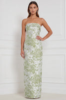 Laden Sie das Bild in den Galerie-Viewer, Sage Sheath Floral Trägerloses Langbrautjungfernkleid mit Schleife
