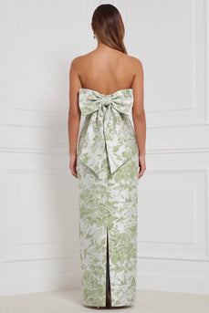 Sage Sheath Floral Trägerloses Langes Brautjungfernkleid mit Schleife