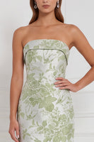 Laden Sie das Bild in den Galerie-Viewer, Sage Sheath Floral Trägerloses Langbrautjungfernkleid mit Schleife