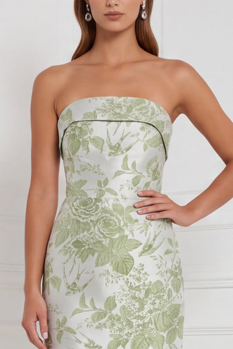 Laden Sie das Bild in den Galerie-Viewer, Sage Sheath Floral Trägerloses Langbrautjungfernkleid mit Schleife