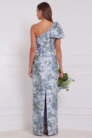 Laden Sie das Bild in den Galerie-Viewer, Ein Schulter staubiges blaues Blumenkleid mit langer Brautjungfer mit Schleife