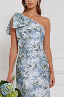 Laden Sie das Bild in den Galerie-Viewer, Ein Schulter staubiges blaues Blumenkleid mit langer Brautjungfer mit Schleife