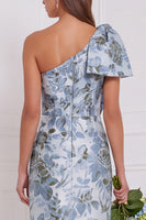 Laden Sie das Bild in den Galerie-Viewer, Ein Schulter staubiges blaues Blumenkleid mit langer Brautjungfer mit Schleife