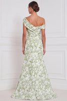 Laden Sie das Bild in den Galerie-Viewer, Salbei-Blumen-Meerjungfrauenkleid mit einer Schulter und raffen, langem Brautjungfernkleid