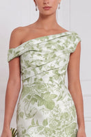 Laden Sie das Bild in den Galerie-Viewer, Salbei-Blumen-Meerjungfrauenkleid mit einer Schulter und raffen, langem Brautjungfernkleid
