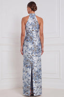 Laden Sie das Bild in den Galerie-Viewer, Halter Dusty Blue Sheath Floral Long Bridesmaid-Kleid