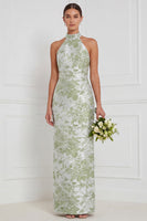 Laden Sie das Bild in den Galerie-Viewer, Halter Dusty Blue Sheath Floral Long Bridesmaid-Kleid