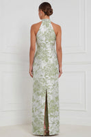 Laden Sie das Bild in den Galerie-Viewer, Halter Dusty Blue Sheath Floral Long Bridesmaid-Kleid
