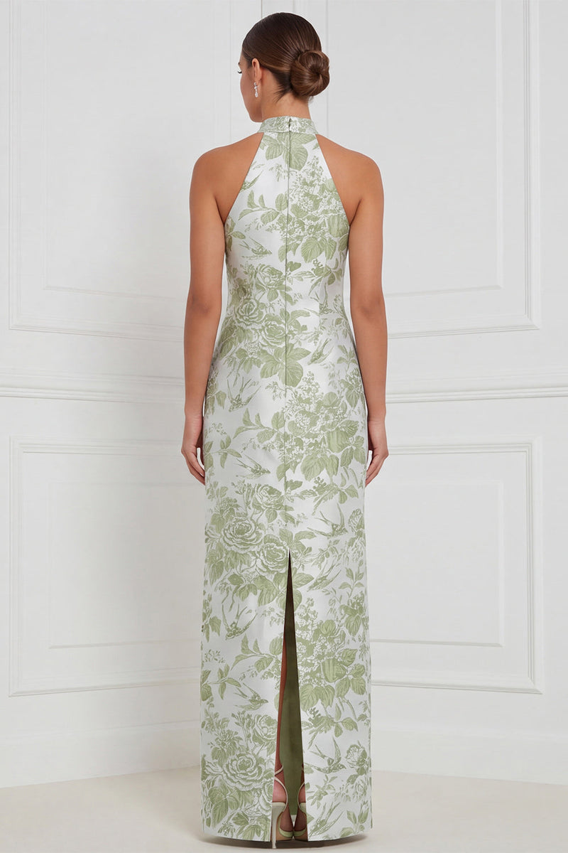 Laden Sie das Bild in den Galerie-Viewer, Halter Dusty Blue Sheath Floral Long Bridesmaid-Kleid