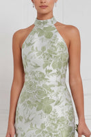 Laden Sie das Bild in den Galerie-Viewer, Halter Dusty Blue Sheath Floral Long Bridesmaid-Kleid