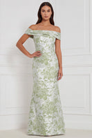 Laden Sie das Bild in den Galerie-Viewer, Florales Salbei-Meerjungfrauenkleid ohne Schulter langes Brautjungfernkleid
