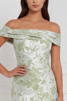 Laden Sie das Bild in den Galerie-Viewer, Florales Salbei-Meerjungfrauenkleid ohne Schulter langes Brautjungfernkleid