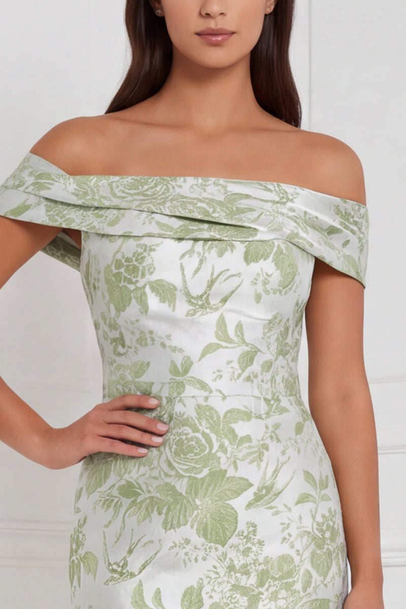 Laden Sie das Bild in den Galerie-Viewer, Florales Salbei-Meerjungfrauenkleid ohne Schulter langes Brautjungfernkleid