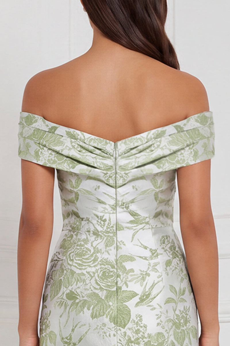 Laden Sie das Bild in den Galerie-Viewer, Florales Salbei-Meerjungfrauenkleid ohne Schulter langes Brautjungfernkleid