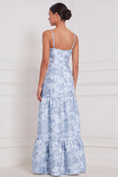 Laden Sie das Bild in den Galerie-Viewer, Hellblaues A-Linien-Sweetheart Floral-Langbrautjungfernkleid mit Schlitz