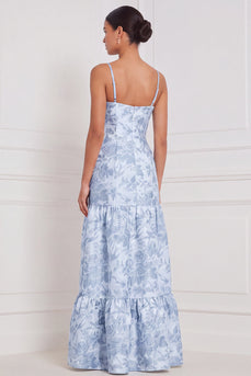 Hellblaues A-Linie Sweetheart Floral Langes Brautjungfernkleid mit Schlitz