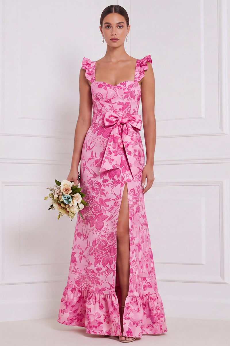 Laden Sie das Bild in den Galerie-Viewer, Staubig blaues Blumen-Meerjungfrauen-Sweetheart Langbrautjungfernkleid mit Schleife