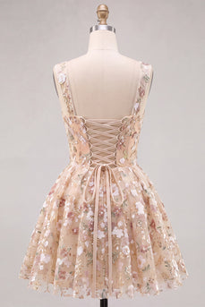 Aprikosen A-Linie Sweetheart Floral Kurzes Abendkleid mit Pailletten