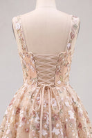 Laden Sie das Bild in den Galerie-Viewer, Aprikosen A-Linie Sweetheart Floral Kurzes Abendkleid mit Pailletten