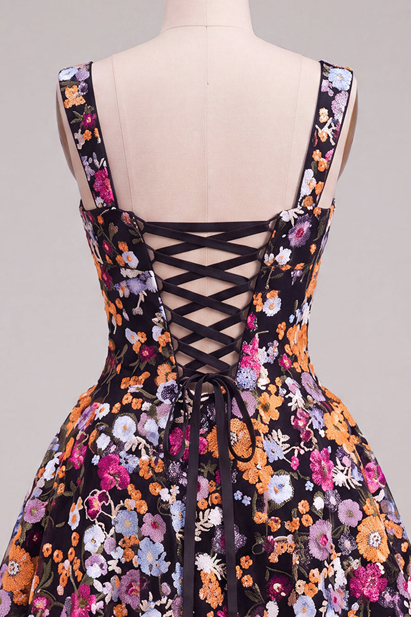 Laden Sie das Bild in den Galerie-Viewer, Aprikosen A-Linie Sweetheart Floral Kurzes Abendkleid mit Pailletten