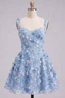 Laden Sie das Bild in den Galerie-Viewer, Aprikosen A-Linie Sweetheart Floral Kurzes Abendkleid mit Pailletten