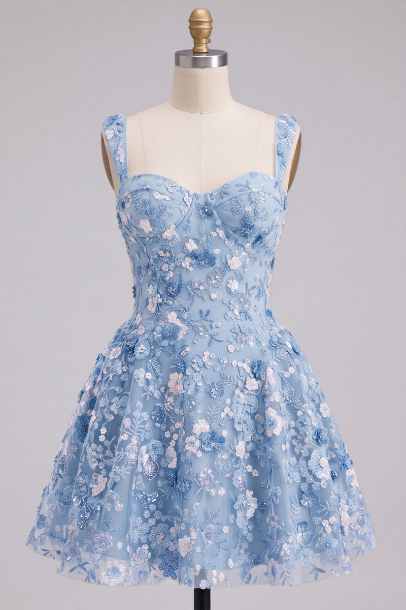 Laden Sie das Bild in den Galerie-Viewer, Aprikosen A-Linie Sweetheart Floral Kurzes Abendkleid mit Pailletten