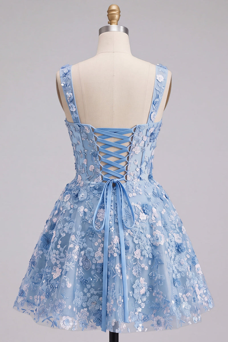 Laden Sie das Bild in den Galerie-Viewer, Aprikosen A-Linie Sweetheart Floral Kurzes Abendkleid mit Pailletten