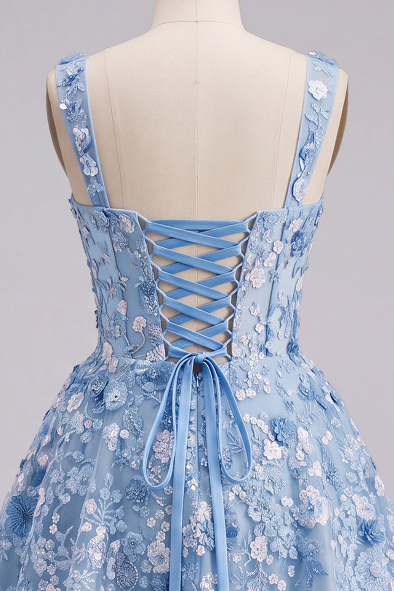 Laden Sie das Bild in den Galerie-Viewer, Aprikosen A-Linie Sweetheart Floral Kurzes Abendkleid mit Pailletten