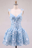 Laden Sie das Bild in den Galerie-Viewer, Rosa A-Linie Korsett Sweetheart Kurzes Abendkleid mit Blumen