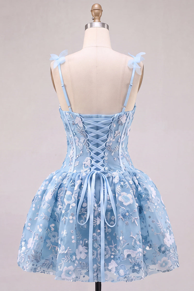 Laden Sie das Bild in den Galerie-Viewer, Rosa A-Linie Korsett Sweetheart Kurzes Abendkleid mit Blumen
