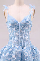 Laden Sie das Bild in den Galerie-Viewer, Rosa A-Linie Korsett Sweetheart Kurzes Abendkleid mit Blumen