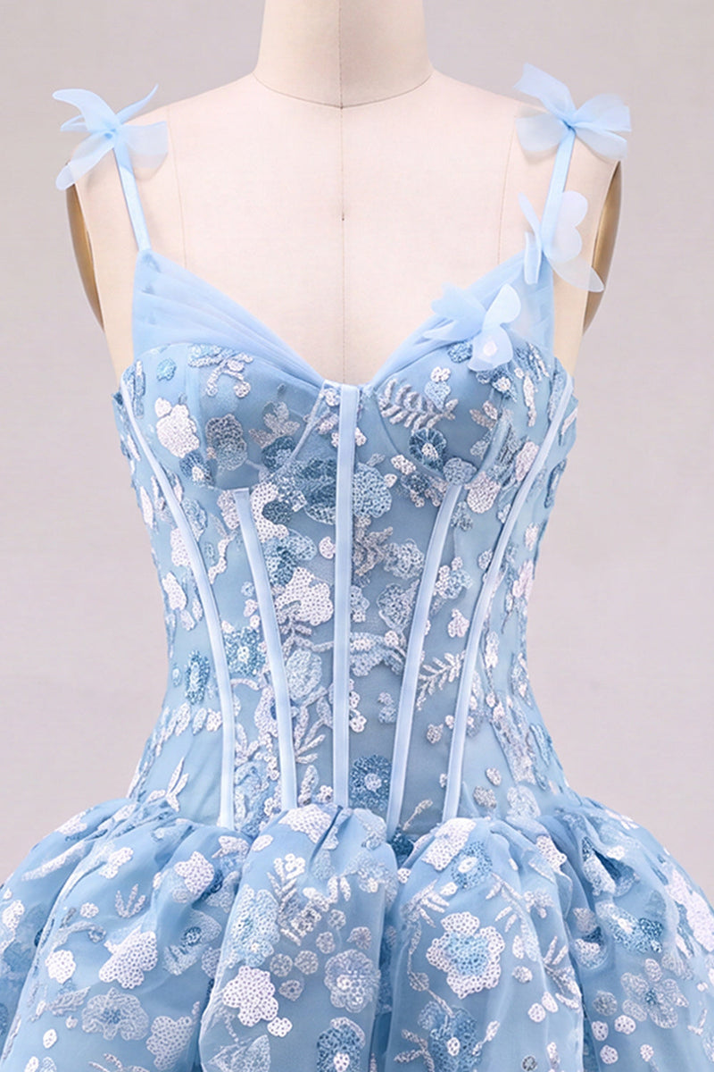 Laden Sie das Bild in den Galerie-Viewer, Rosa A-Linie Korsett Sweetheart Kurzes Abendkleid mit Blumen
