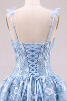 Laden Sie das Bild in den Galerie-Viewer, Rosa A-Linie Korsett Sweetheart Kurzes Abendkleid mit Blumen