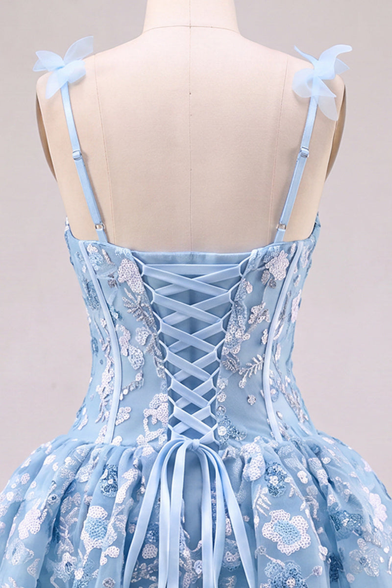 Laden Sie das Bild in den Galerie-Viewer, Rosa A-Linie Korsett Sweetheart Kurzes Abendkleid mit Blumen