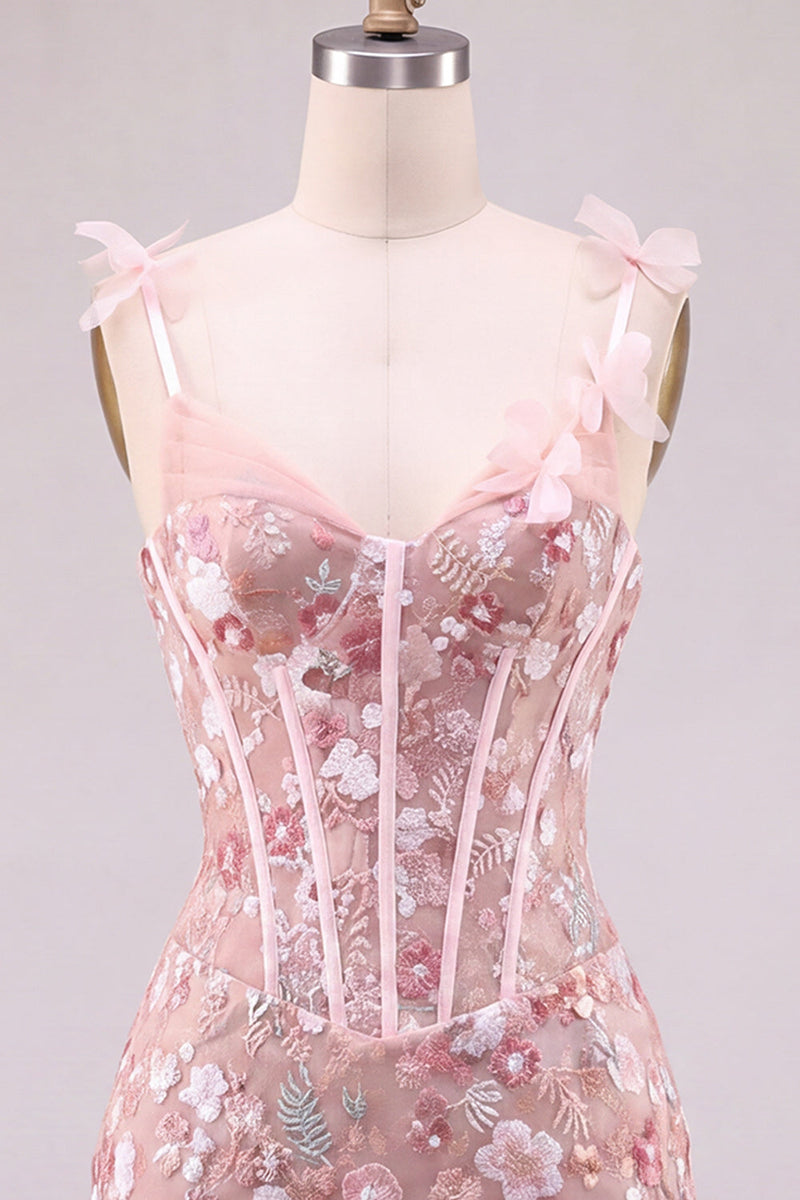 Laden Sie das Bild in den Galerie-Viewer, Rosa Korsett Enges Sweetheart Blumen Kurzes Abendkleid mit Schnürung