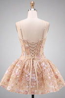 Laden Sie das Bild in den Galerie-Viewer, Aprikosen Korsett Sweetheart Blumen Kurzes Abendkleid