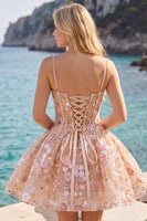 Laden Sie das Bild in den Galerie-Viewer, Aprikosen Korsett Sweetheart Blumen Kurzes Abendkleid
