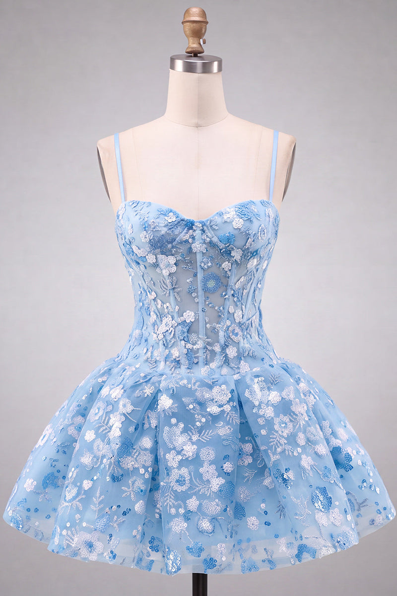 Laden Sie das Bild in den Galerie-Viewer, Aprikosen Korsett Sweetheart Blumen Kurzes Abendkleid