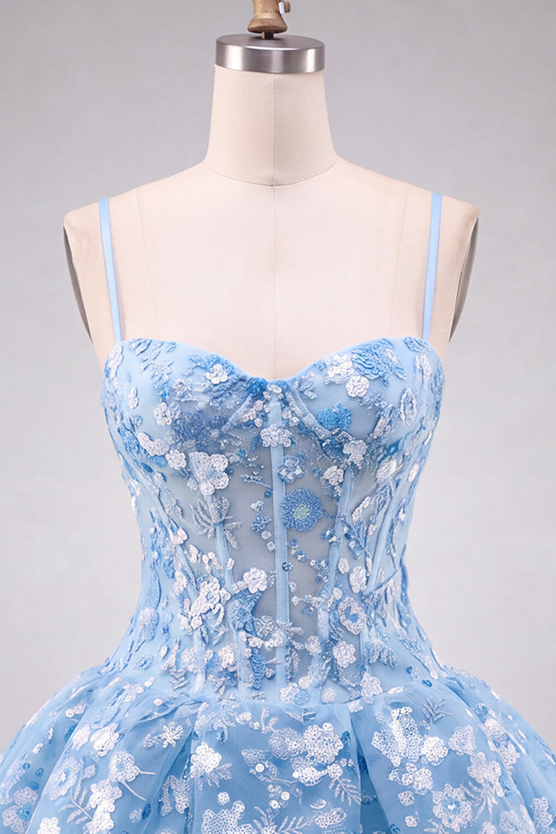 Laden Sie das Bild in den Galerie-Viewer, Aprikosen Korsett Sweetheart Blumen Kurzes Abendkleid