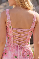 Laden Sie das Bild in den Galerie-Viewer, Rosa Bodycon Quadrathals Blumen Kurzes Abendkleid mit Applikationen