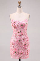 Laden Sie das Bild in den Galerie-Viewer, Rosa Bodycon Trägerloses Florales Kurzes Abendkleid