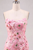 Laden Sie das Bild in den Galerie-Viewer, Rosa Bodycon Trägerloses Florales Kurzes Abendkleid