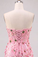 Laden Sie das Bild in den Galerie-Viewer, Rosa Bodycon Trägerloses Florales Kurzes Abendkleid