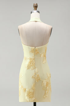 Narzissen Enges Gerafftes Kurzes Abendkleid mit Blumenstickerei