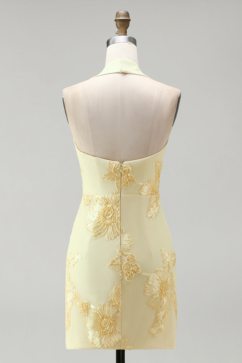 Laden Sie das Bild in den Galerie-Viewer, Narzissen Enges Gerafftes Kurzes Abendkleid mit Blumenstickerei