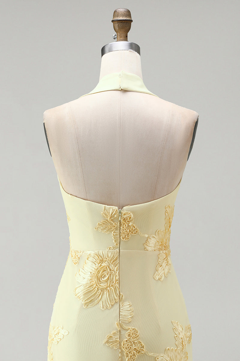 Laden Sie das Bild in den Galerie-Viewer, Narzissen Enges Gerafftes Kurzes Abendkleid mit Blumenstickerei